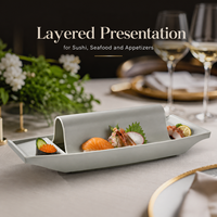 Assiette en mélamine en forme de bateau, gris mat, plat de service pour sushis, incassable, pour restaurant japonais