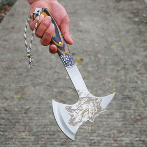 Outdoor Practical Chopping and Splitting All-in-one High Carbon Stainless Steel Coloured <strong>Wood</strong> Handle Camping Survival <strong>Axe</strong> - Product Image 3