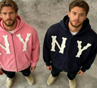 Veste à capuche en faux cuir PU personnalisée pour hommes Lettres unisexes en relief Automne Street Print Winter Season Hoodie