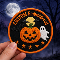 Patch brodé 3D en chenille à thermocoller, motifs Citrouille d'Halloween, Fantôme, Chauve-souris, Lune, Fleur effrayante, pour Chapeau, Veste, Sac, Usine OEM