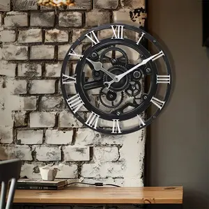 14 "ヴィンテージパンクスタイルの工業用ギア時計ローマ数字アート装飾壁時計