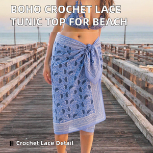 Blue Floral Print Chiffon <b>Sarong</b> <b>Wrap</b> Skirt With Bow Tie Midi Length Beach Cover Up - Product Image 2