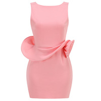 Gaun Mini Bodycon Tanpa Lengan Warna Pink Ivory untuk Wanita, Hiasan Bunga Mawar 3D, Punggung Terbuka, Elegan untuk Pesta, untuk Penjual Online