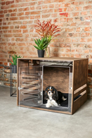 JUNJI Caisse moderne de luxe en bois pour chien avec panneau avant en acrylique et porte à loquet pour salon ou espace extérieur Meubles pour animaux de compagnie