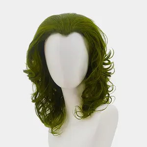 Fashion Cosplay Costume Synthetic Hair Men's Green Wig Anime Short Wavy Wig Joker Wig