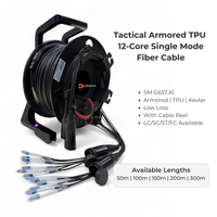 Câble à fibre optique LC-LC TPU blindé tactique 12 cœurs 200m monomode SM G657.A1 avec enrouleur PCD310 et capuchons de protection