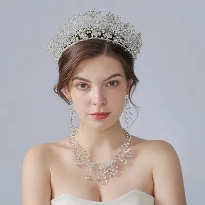 Ensemble de bijoux pour mariée, collier, boucles d'oreilles, diadème, mariage, bal de mariage, strass, en cristal