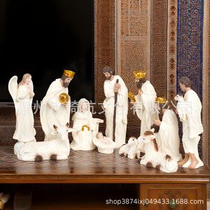 Christmas <b>Nativity</b> Scene Resin Figurine <b>Set</b> 11 Pieces Religious Decoration Desktop Ornament Traditional Style Matte Finish - Product Image 1