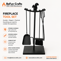 Ensemble d'outils pour foyer en acier noir 4 pièces avec pelle, pinces, fourreau et brosse, accessoires durables pour foyer à bois d'intérieur