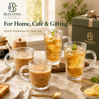 Lot de 2 Tasses en Verre Texturé Personnalisables avec Logo, Effet Martelé et Froissé, 300ml et 350ml, pour Café, Thé, Eau, Usage Domestique et Café, Bolong