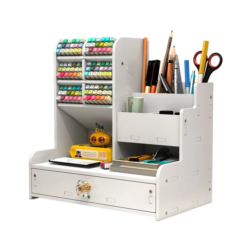 OWNSWING Organizador De Mesa De Madeira Com Gaveta, Multifuncional Desktop File Organizer com Pen Holder, Armazenamento para Home Office