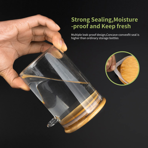 Wholesale Borosilicate Food <b>Containers</b> Cylinder High Borosilicate Heat Resistant <b>Glass</b> Storage Jar With Bamboo Lid - Product Image 4