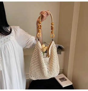 Sac fourre-tout en coton au crochet, grande capacité, sac à bandoulière ajouré tissé, sac de plage bohème pour femme - Product Image 4