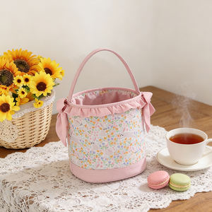 Panier de Pâques <span class=keywords><strong>en</strong></span> <span class=keywords><strong>toile</strong></span> personnalisé à volants imprimés <span class=keywords><strong>en</strong></span> gros, motif floral de lapin de Pâques, paniers de Pâques pour enfants - Product Image 2
