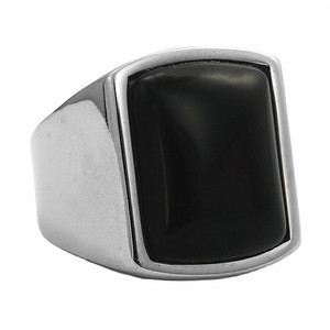 yunnique <b>Men's</b> Stainless Steel <b>Ring</b> Black Stone Geometric Square Retro Style Gift Jewelry - Product Image 4