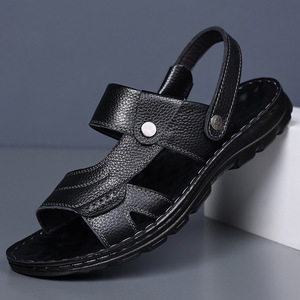 Sandalias con Correa en T para Hombre, Primera Capa de Piel de Vaca, Punta Abierta, Suela de Goma Antideslizante, Zapatos Casuales - Product Image 1