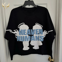 T-shirt surdimensionné personnalisé en coton épais coupe carrée cousu épaule tombante avec strass brodés et patch appliqué pour hommes