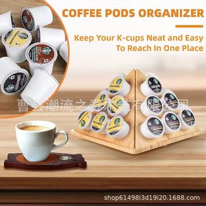 Estante de almacenamiento simple de madera para bolsitas de té, expositor de cápsulas de café para la sala de té, estante organizador triangular giratorio - Product Image 2