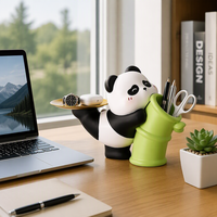Organizador de Bandeja em Resina de Panda Kawaii com Suporte de Bambu Dourado, Estátua de Animal Fofa para Joias, Decoração Moderna para Casa e Escritório