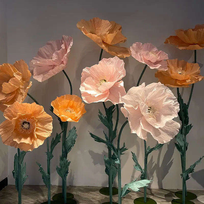 3D 웨딩 장식 종이 꽃 큰 다층 대형 종이 모란 양귀비 인공 꽃 배경 무대 소품 상점 전시