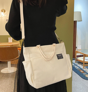 Bolsa de compras de lona de algodón de diseño, con logotipo personalizado, reutilizable, de gran capacidad, con asa diagonal, al por mayor. - Product Image 4