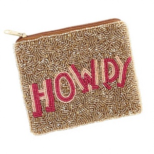 Pochette perlée 'Howdy' pour enterrement de vie de jeune fille à Nashville, style cowgirl western, porte-monnaie doré, mini portefeuille zippé, vente en gros pour boutiques - Product Image 1