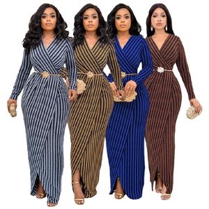 Robes de soirée élégantes les plus vendues pour femmes, robe de fête sexy à rayures dorées et argentées, robe longue formelle - Product Image 2