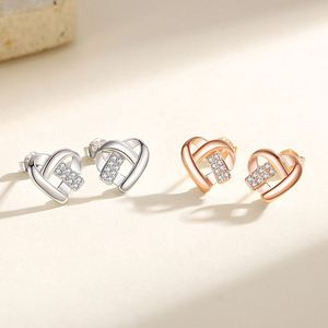 SPJ Factory Direct S925 Sterling <b>Silver</b> Interlocking <b>Heart</b> Stud <b>Earrings</b> 5A Cubic Zirconia Fine Jewelry for Women Jewelry - Product Image 2