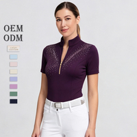 Vêtements d'équitation personnalisés OEM ODM en strass pour l'équitation, chemise à manches courtes en pierre de cristal, sous-vêtement de base pour l'entraînement