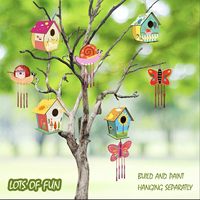 Kit de 4 maisons d'oiseaux en bois à peindre et carillons éoliens – Kits DIY pour maisons d'oiseaux et carillons éoliens – Kit de bricolage
