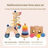 Juguetes Educativos Transfronterizos para Niños, Bloques de Construcción Multifuncionales con Cuentas, Set de Regalo de Cuentas de Madera con Animales para Bebés