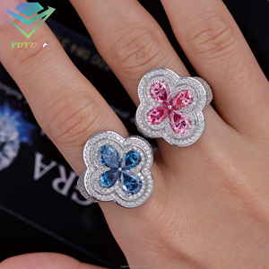 แหวนรูปโคลเวอร์ เพชรโมอิสซาไนต์ VVS ผ่านการทดสอบเพชร ชุบทอง เงินแท้ 925 แหวนโคลเวอร์แฟชั่น สำหรับทุกเพศ  แบบหนามเตย - Product Image 2