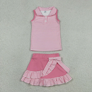 Conjunto de Ropa Deportiva de Verano para Niñas, Top con Rayas Rosas, Falda y Pantalones Cortos de Tela para Yoga - Product Image 2