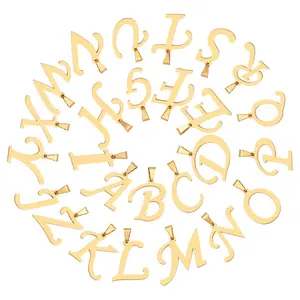 Stainless Steel Alphabet Pendant A to Z Alphabet Charms Initial Charm Real 18K Gold 26 Letter Pendants for Jewelry Making