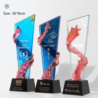 Trofeo de Cristal Ecológico Personalizado con Logotipo Grabado con Láser y Caja de Regalo Roja para Premios Empresariales y Eventos Deportivos