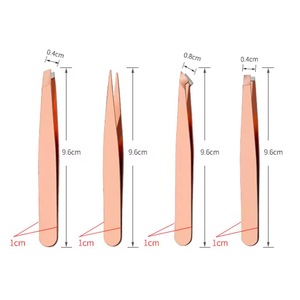Rose Gold Stainless Steel Tweezers Flat Pointed Slanted Heads Precision Grip <b>Tool</b> for Eyebrow Eyelash Grooming - Product Image 2
