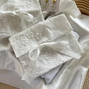 Sacchetti in Cotone Bianco con Pizzo, <span class=keywords><strong>Buste</strong></span> <span class=keywords><strong>Regalo</strong></span> per Caramelle, Bomboniere per Feste e Matrimoni, Eleganti Sacchetti di Lusso con Ricamo Floreale - Product Image 2