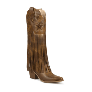 WETKISS 2025 <span class=keywords><strong>Stivali</strong></span> da <span class=keywords><strong>Donna</strong></span> con Tacco a Blocco Stile Western al Ginocchio con Frange <span class=keywords><strong>Stivali</strong></span> da Cowgirl Punk con Borchie - Product Image 1