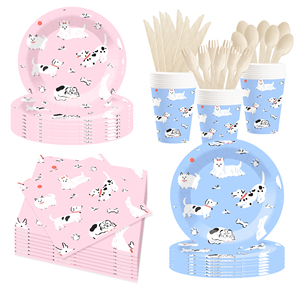 DAMAI Animal Themed Pink and Blue Party Tableware Set Disposable <b>Paper</b> Plates Cups Napkins for Birthday Event Tableware Set - Product Image 2