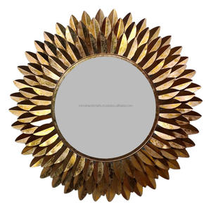Miroir mural rond encadré de feuilles, en métal gris antique, avec cadre en laurier, à utiliser comme chambre à coucher, salon, salle de bain - Product Image 6