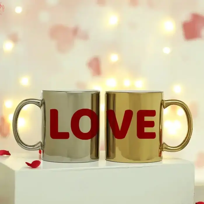 2024 New Fashion Valentine'S Day Gifts Metallic Gold Silver Cup Custom Print Love Ceramic Coffee Mug With Handle