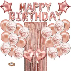 Gül altın doğum günü partisi süslemeleri mutlu doğum günü afiş lateks balon folyo balon mutlu doğum günü dekorasyon