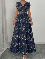 Robe Confortable Grande Taille Moulante pour Femme, Élégante et Douce, Col en V, Taille Cintrée Élastique, Imprimé Floral Frais, Nouvelle Collection