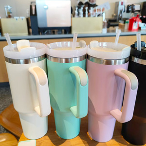 Stainless Steel <b>Insulated</b> <b>Mug</b> 40oz With Straw Travel Cup For Outdoor Use Hand Grip Design Black Blue Colors Available - Product Image 2