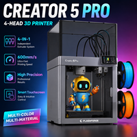 Imprimante 3D Flashforge Creator 5 Pro à 4 têtes, vitesse d'impression augmentée de 500 %, impression multicolore, sans déchets, nivellement automatique
