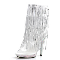 Chaussures gothiques à talons aiguilles fins de 13 cm (5 pouces) avec plateforme, à pampilles et cristaux, style peep toe, pour strip-teaseuses de boîte de nuit, pole dance et scène, idéales pour le fétichisme.