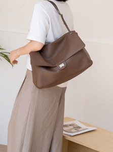 Brown Pebbled <b>Messenger</b> <b>Bag</b> with Button Detail Large Capacity Polyester Lining Shoulder Crossbody for Daily Commuting - Product Image 3