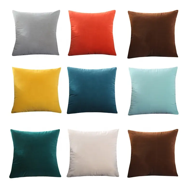 Square Throw Pillow Case Cushion Cover Plain Manufacturer 40x40 50x50 60x60 Blank Velvet Soft Solid Color