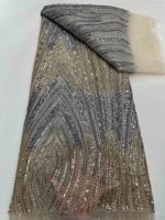 Tissu en dentelle de tulle français brodé de sequins, écologique, 5 yards pour robe de mariée