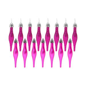 แนวคิดคริสต์มาสหยดแก้วทำด้วยมือแพ็ค15ชิ้น8.5ซม. (85มม.) ดีไซน์แวววาวสีชมพูร้อน - Product Image 1